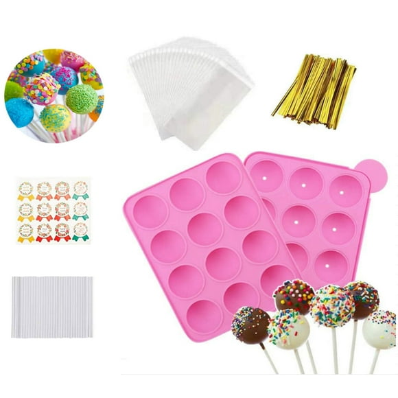 12 20 Cavity Silicone Cake Pop Mold Set - Lollipop Mold With Cake Pop Sticks, Candy Treat Bags, Gold Twist Ties, Great For Lollipop, Hard Candy, Cake Pop And Chocolate