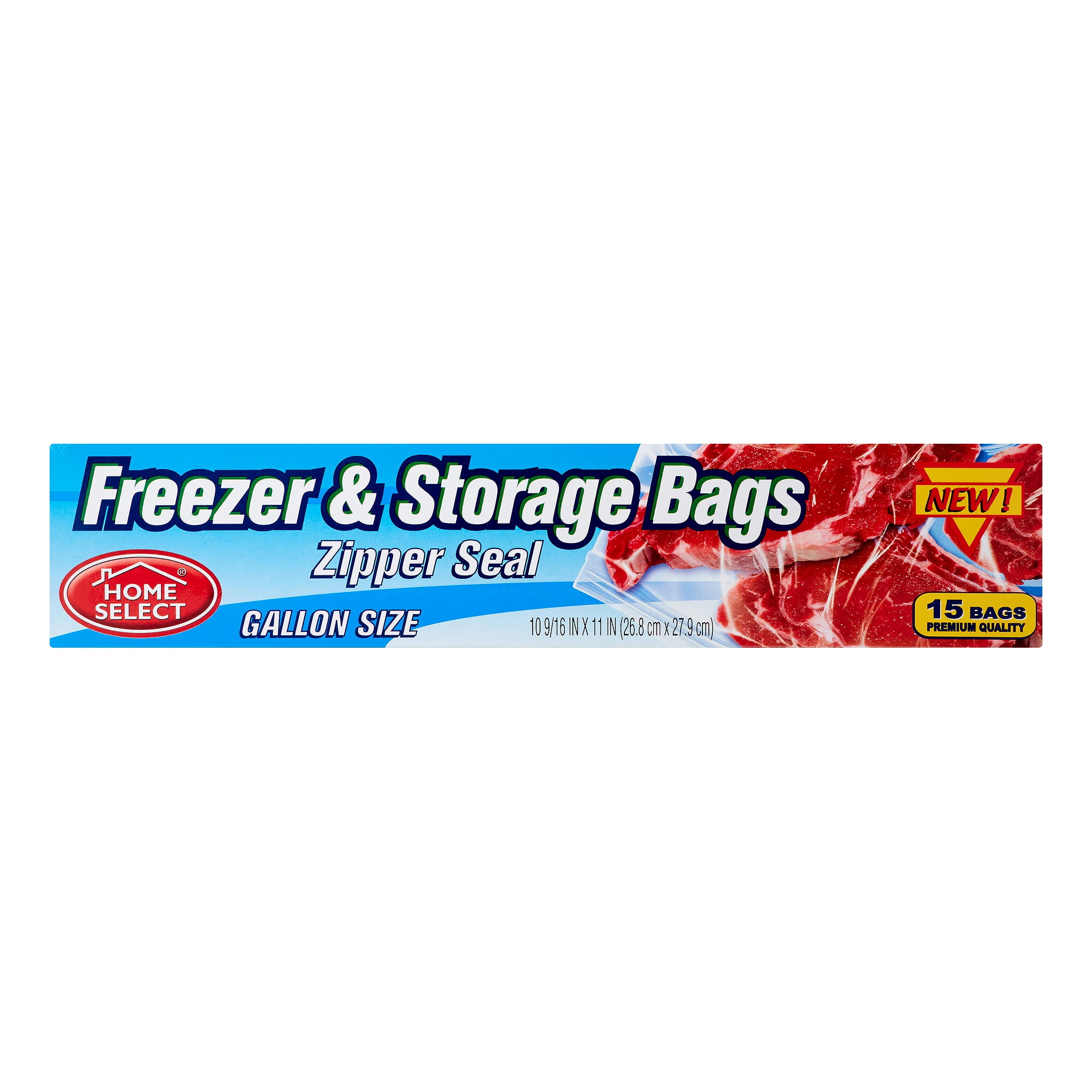 Home Select Freezer Bags, Zipper Seal, Gallon Size, 15 Ct