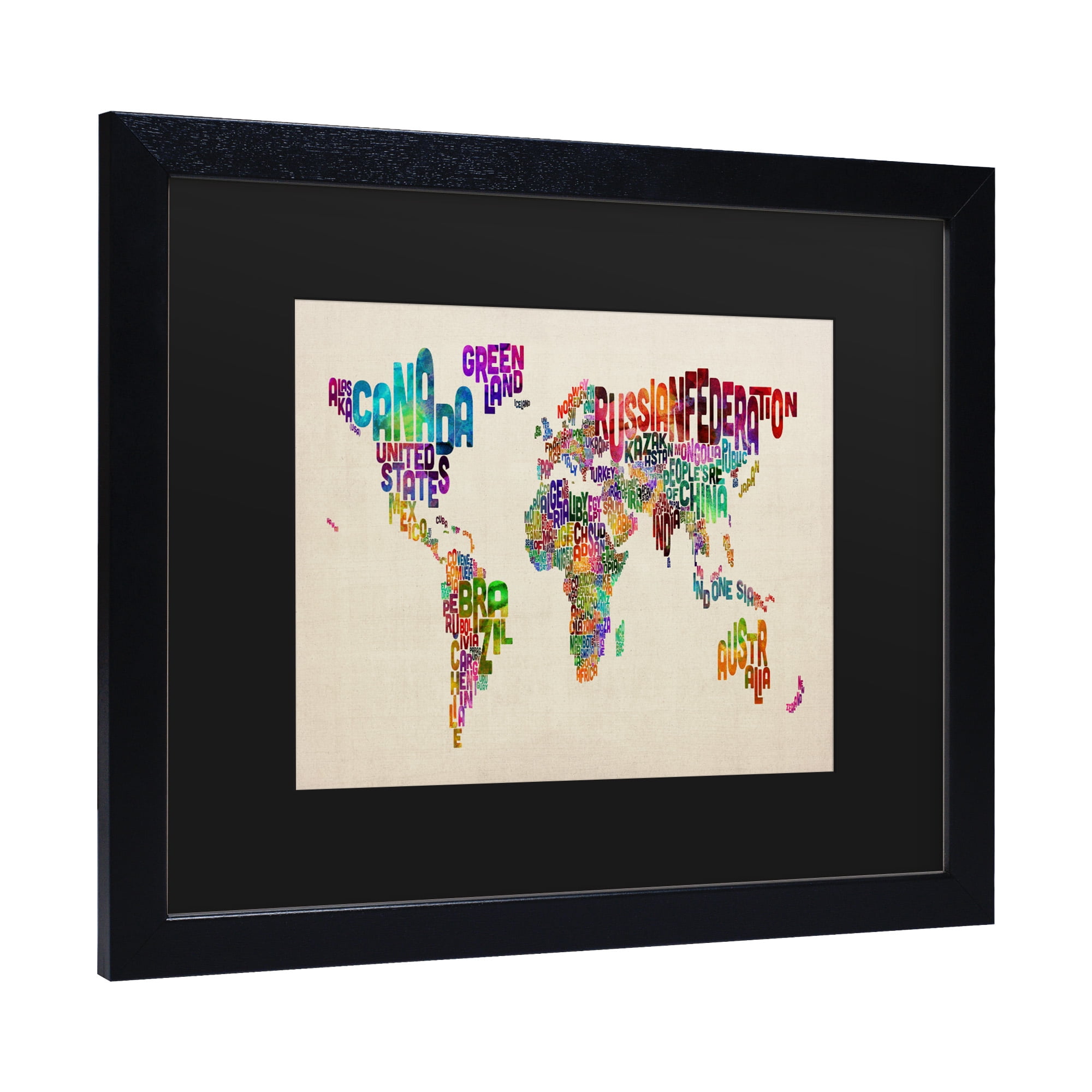 Trademark Fine Art Maps Matted Framed Art ' Typography World Map Ii ' by Michael Tompsett