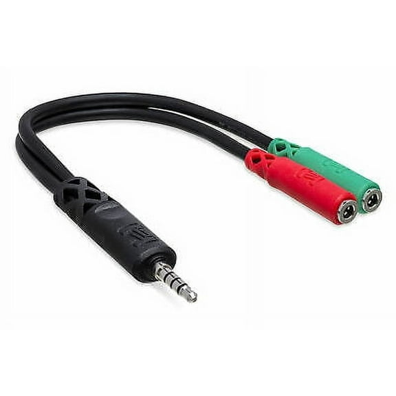 Hosa YMM-108 Headset/Mic Breakout Cable, 3.5 mm TRRS to Dual 3.5 mm TRSF