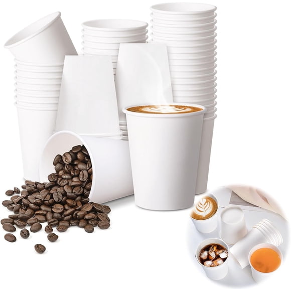 Paquete de 100 tazas de papel, tazas de café de papel de 12 onzas, sin fugas para bebidas y jugo de agua