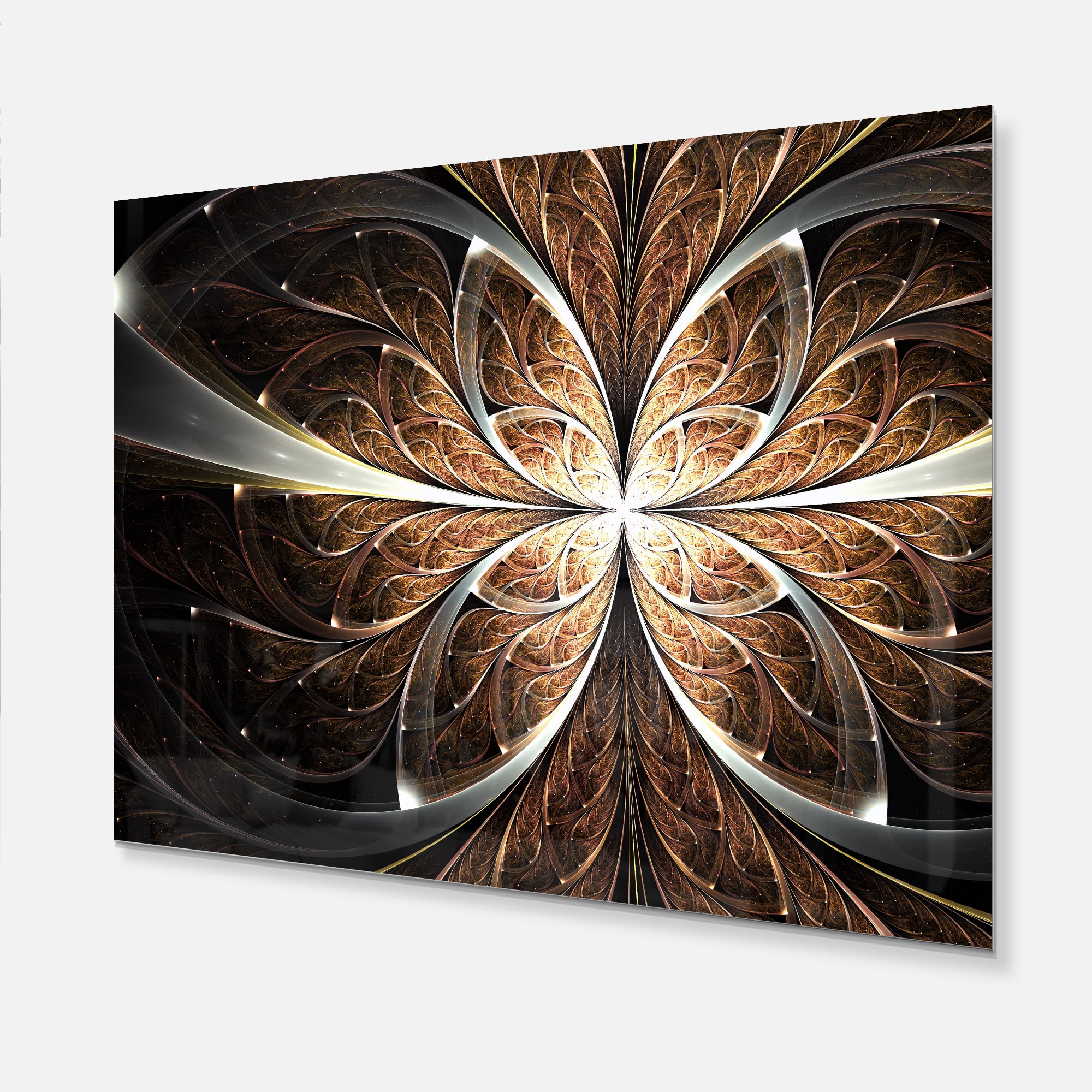 Designart 'Fractal Flower Brown Black Art' Metal Wall Art