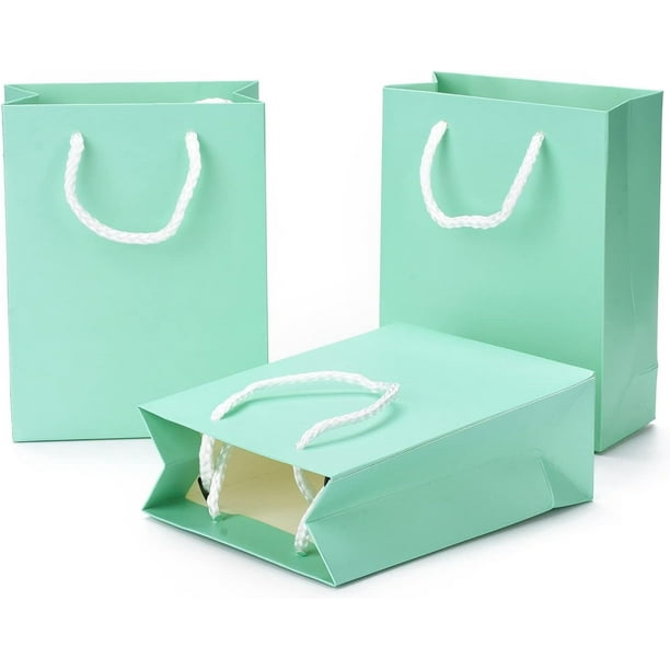 10 bolsas de papel kraft con asas, rectangulares, color aguamarina, 16 x 12 x 5,9 cm. Ideales para regalos o compras.