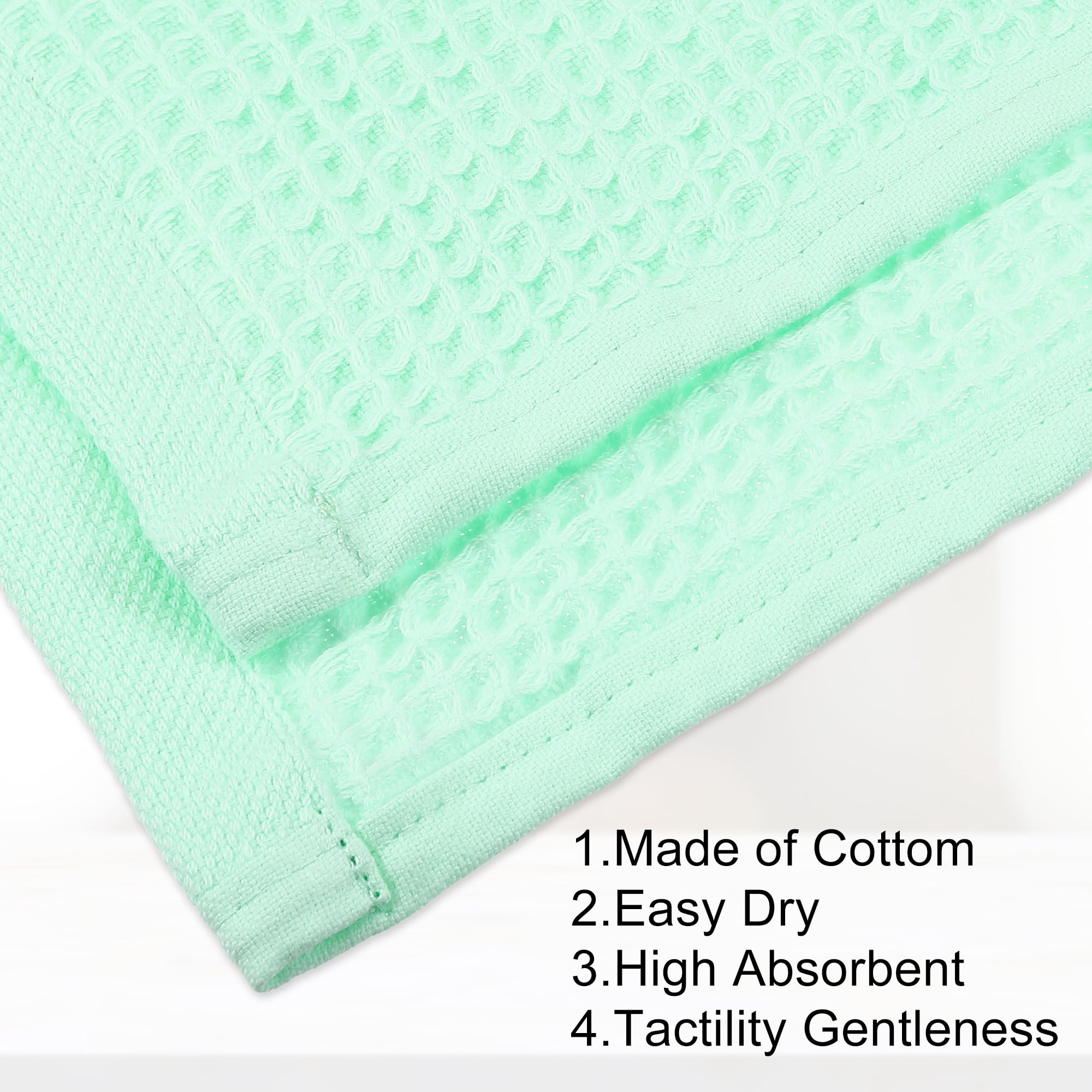 Unique Bargains 1Pc Waffle Weave Pattern Soft Absorbent Cotton Bath Towel Green 55.12''x27.56'' for Bathroom Shower