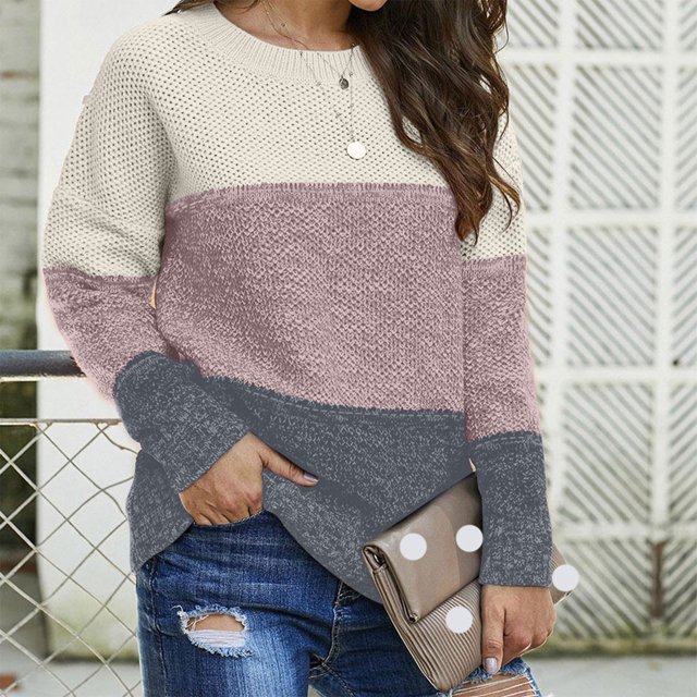 Fankiway Chandails Grande Taille Liquidation Femmes Mode Décontractée Chandail à Manches Longues Col Rond Chandails et Cardigans pour Femmes