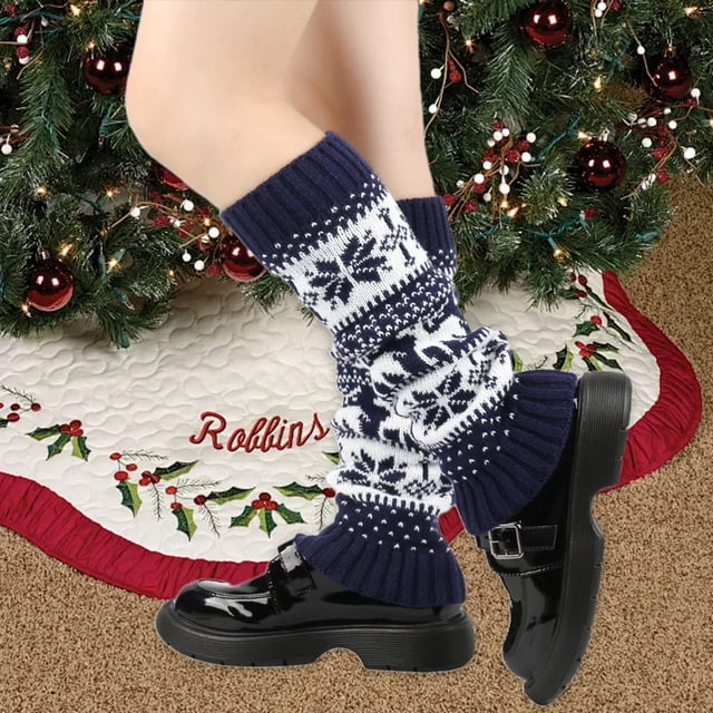 Thickened Christmas Socks With Snowflake Deer Patterns Winter Warm Ankle Cuffs Knitted Leg Warmers Stacking Socks And Woolen Sock Covers For Fall Winter