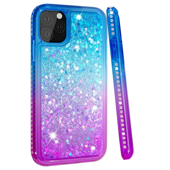 Mignova iPhone 11 Pro 5.8 inch flash housing, [Sparkling Diamond] Gradient Flash Liquid Smoothing diamond flowing liquid floating shockproof shell(Blue/Purple)