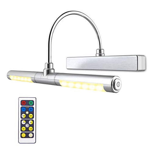 LUXSWAY Picture Light Wireless Battery Operated Heads Rotatable 180 Degree LED Remote Control Dimmable Natural/Warm/Cold Light Time Preset Lighting for Artwork/Pictures/Diplomas-Silver