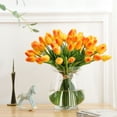 thumbnail image 3 of 3PC Tulips Artificial Flowers Tulip Stems Real Feel PU Tulips for Easter Spring Wreath Wedding Centerpiece Floral Arrangement Cemetery Table Decor, 13" Tall.Orange, 3 of 7
