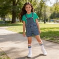 thumbnail image 6 of Boys Girls Denim Overalls Set of 3, Crewneck T-Shirt Denim Bib Short Jumpsuit and Socks Cute Workwear, 6 of 9