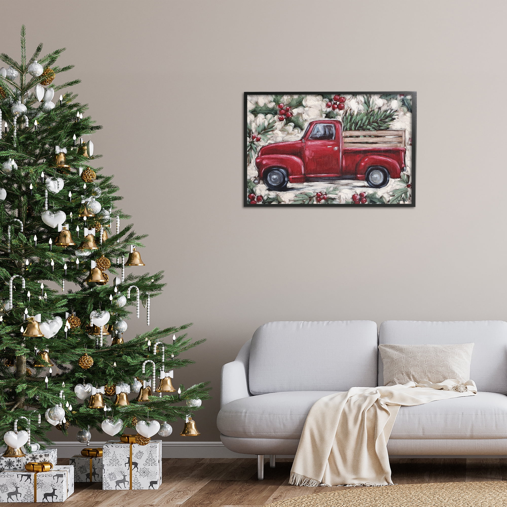 Stupell Industries Pickup & Festive Holly Holiday Painting Black Framed Art Print Wall Art, 30 x 20
