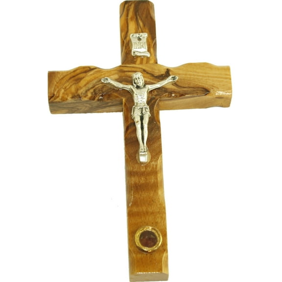 Olive wood Cross from Bethlehem with a Certificate and Lord prayer card (5 Inch Crucifix with sample)