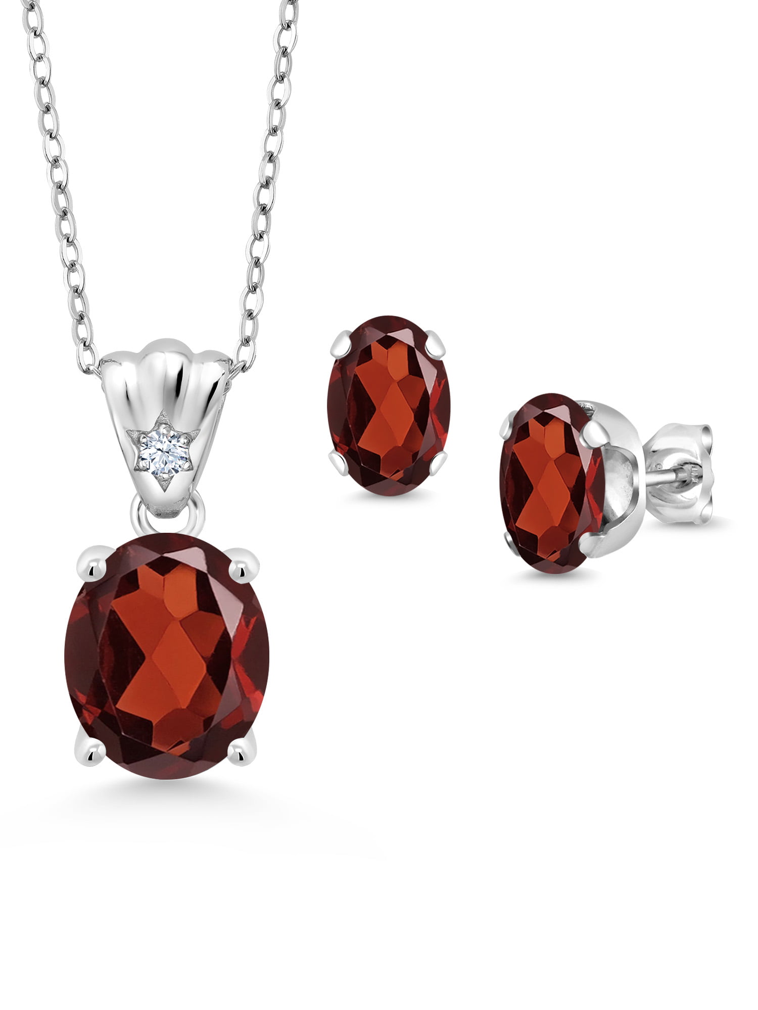 Birthstone Natural Red Fire Garnet Platinum Plated Necklace Pendant Free Chain 