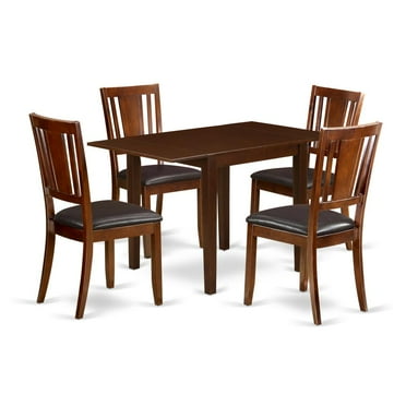 East West Furniture Norden 5-piece Wood Dining Set with Leather Seat in Mahogany