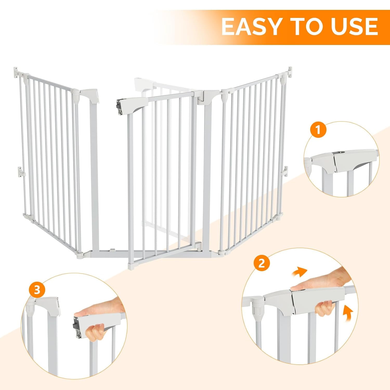 120-Inch Wide Metal Baby Safety Fence/Play Yard Adjustable Fireplace Hearth BBQ Fire Gate Christmas Tree Gate 5-Panel Playpen for Toddler/Pet/Puppy/Cat/Dog, 25.39"W x 29.3" H Each Panel, White