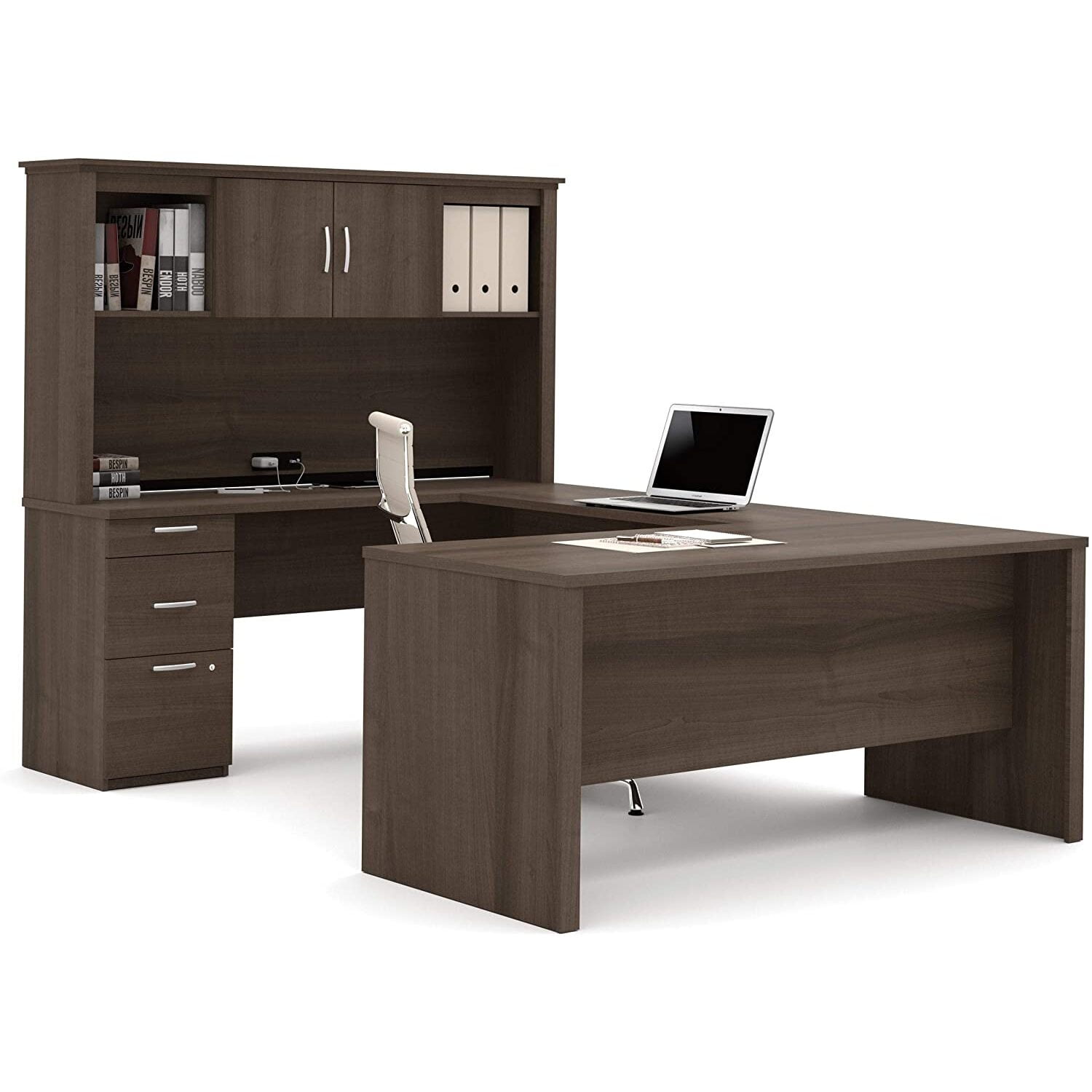 Bestar Logan 66 W U or L-Shaped Executive Office Desk with Pedestal and  Hutch in Antigua 