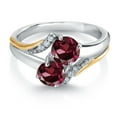 thumbnail image 2 of Gem Stone King 10K Yellow Gold and 925 Silver Red Rhodolite Garnet and White Lab Grown Diamond Accent Engagement Ring for Women (1.23 Cttw, Gemstone January Birthstone, Round 5MM, Size 7), 2 of 4