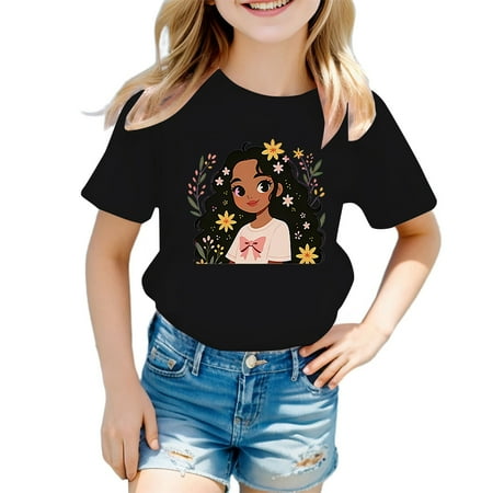 Tiijoy Big Girl s Short Sleeve Graphic Tee Short Sleeve Casual Soft T Shirt Sizes 7-8