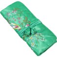 thumbnail image 1 of Bolsa de rollo de joyería de flores bordadas a mano Bolsa de almacenamiento de cosméticos bordada Brocado Organizador de maquillaje con corbata Cerrar para viajes (Verde), 1 of 8