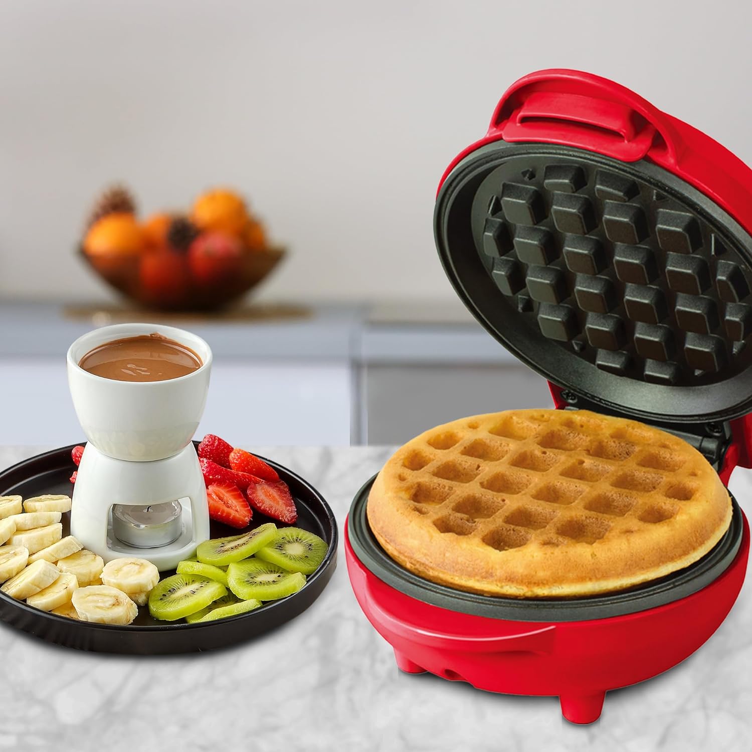 OVENTE Electric Mini Waffle Maker, 550W Fast Heating Element with Overheat Protection, 4-Inch Non-Stick Plates and Cooking Surface, Perfect for Breakfast, Hash Browns, Keto Chaffles, Red WM215R