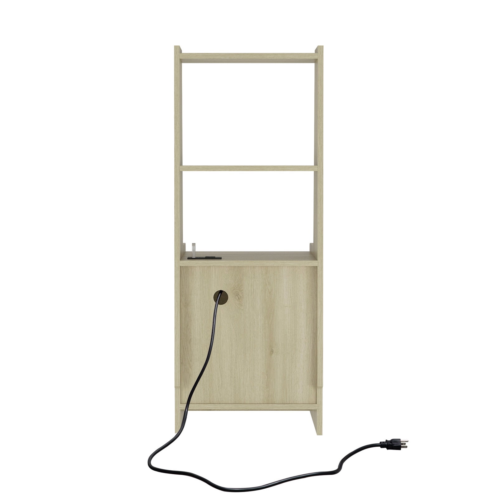 Hommoo Nihgthstand with 2 Drawers and Bookshelf, Modern Bedside Table with Night Light and Charging Station, Natural