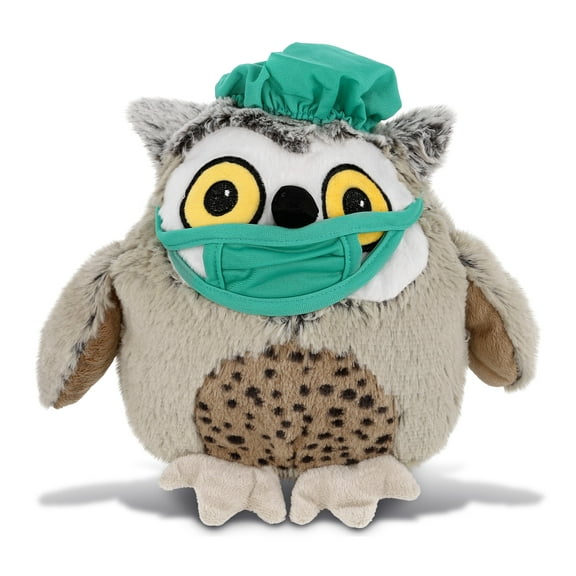 DolliBu Fat Brown Owl Doctor Plush Toy - Super Soft Owl Doctor Stuffed Animal Dress Up with Cute Scrub Cap and Face Mask Outfit - Fluffy Doctor Toy Plush Gift - 10 Inches