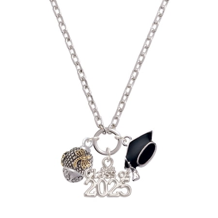 Delight Jewelry Gold-tone Dragonfly on Silver-tone Hatched Background Spinner - Silver-tone Class of 2025 Graduation Zoey Necklace, 28"