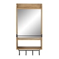 DecMode Rectangular Natural Wood Wall Mirror w/ Shelf & 4 Iron Hanging Hooks, 16??? x 32 ...