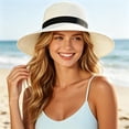 thumbnail image 2 of sususu Straw Sun Hat for Men Women Summer Western Cowgirl Hat Woven Hollow Out Wide Brim Hat Khaki White, 2 of 7