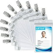 ID Badge Holder with Metal Badge Clips  Waterproof Sealable Clear Plastic Vertical ID Card Holder for Work ID, Key Card, Drivers License (Vertical 10 Pack)