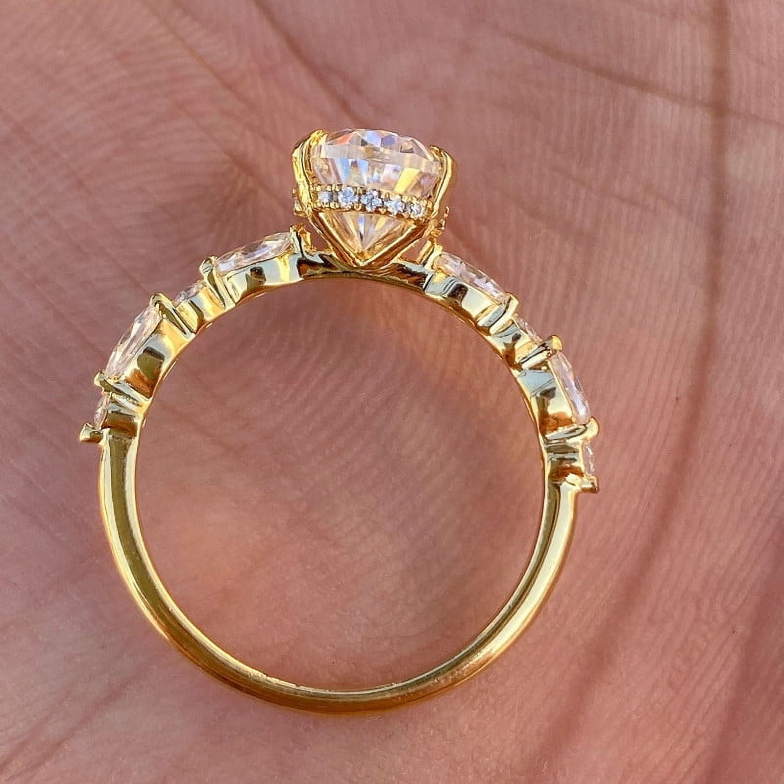 solitaire jewels 2CT Pear Moissanite Hidden Halo Engagement Ring For Women, 14K Yellow Gold
