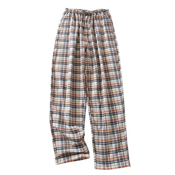 HAiming Men's Plaid Pants Cotton Elastic Drawstring Wide Leg Trousers with Pocket Soft Loungewear Fashion Clothes