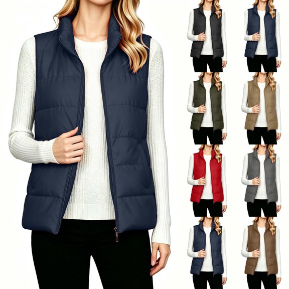 Luvrsol Women Round Neck Open Front Quilted Puffer Sleeveless Vest Lightweight Padded Casual Layering S-2XL