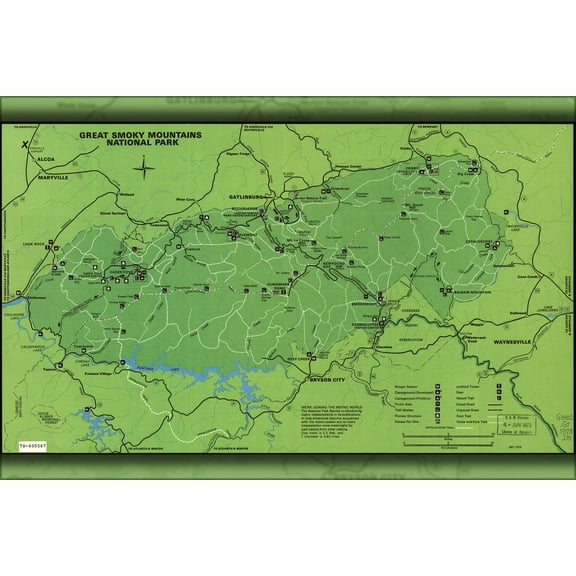 24"x36" Gallery Poster, map of Great Smoky Mountains National Park 1978