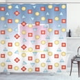 thumbnail image 1 of Modern Decor Shower Curtain, Big Square on Background of Several Geometric Shapes Angle Lines Graphic Artwork, Fabric Bathroom Set with Hooks, 69W X 84L Inches Extra Long, Multi, by Ambesonne, 1 of 3