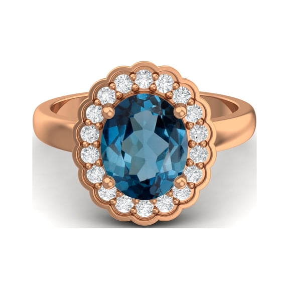 925 Sterling Silver Rose Vermeil 6mm Round London Blue Topaz Solitaire Women Valentines Day Gifts Ring