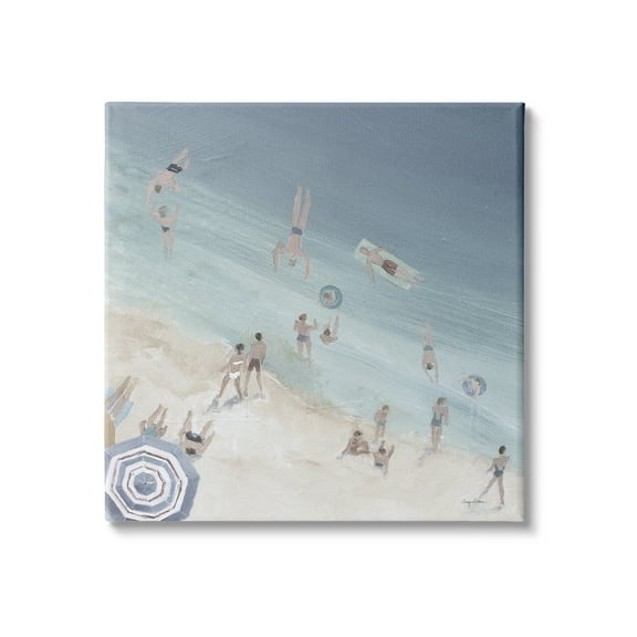 Stupell Industries Muted Blue Aerial Beach Scene Ocean Coast Crowd, 17 x 17,Design by Avery Tillmon