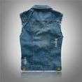 thumbnail image 4 of Wyobmus Denim Vest for Men Casual Loose Fit Sleeveless Trucker Jacket Vintage Casual Ripped Summer Jean Vest C-Blue, 4 of 9