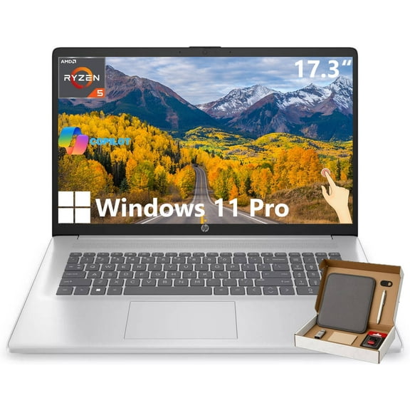 HP 17 Touchscreen Laptop - for Business and Students • 17.3" HD Anti Glare Display • AMD Ryzen 5 7430U CPU • 64GB RAM • 1TB SSD • Wi-Fi 6 Fast Charge • Windows 11 Pro • Copilot