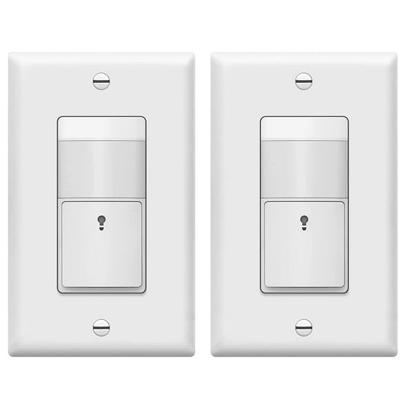 TOPGREENER Motion Sensor PIR Light Switch, Occupancy & Vacancy Modes, No Neutral Required, Operable Without Ground Wire, 1.25A, 150W Dimmable LED, Single Pole, TDOS5-KM-W, White 2-Pack