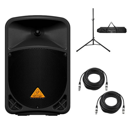 Behringer Eurolive B110D 10" 300W 2-Way Powered PA Speaker System, Bundle with Speaker Stand and 2x 50' XLR Microphone Cable