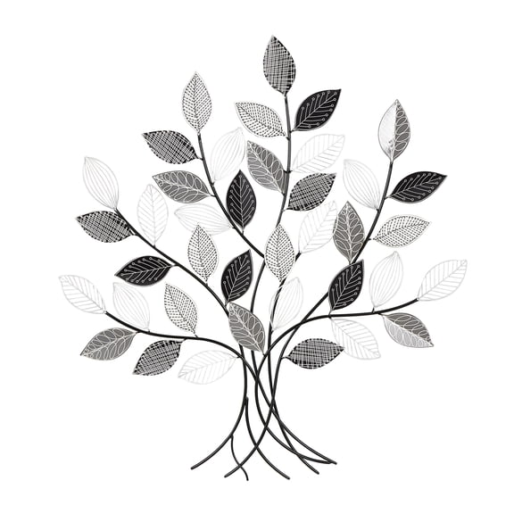 DecMode Black Metal Tree Wall Decor with Various Patterned Leaves
