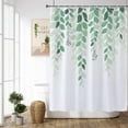 thumbnail image 3 of Mint Green Shower Curtain, Natural Watercolor Leaves Shower Curtain Botanical Plants 12 Hooks Fabric Waterproof Home Bathtub Decor 72x72, 3 of 6