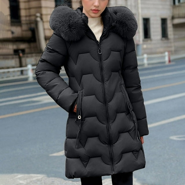 Pisexur Veste d'Hiver pour Femmes Veste Décontractée à Manches Longues avec Capuche Noire, 2TG
