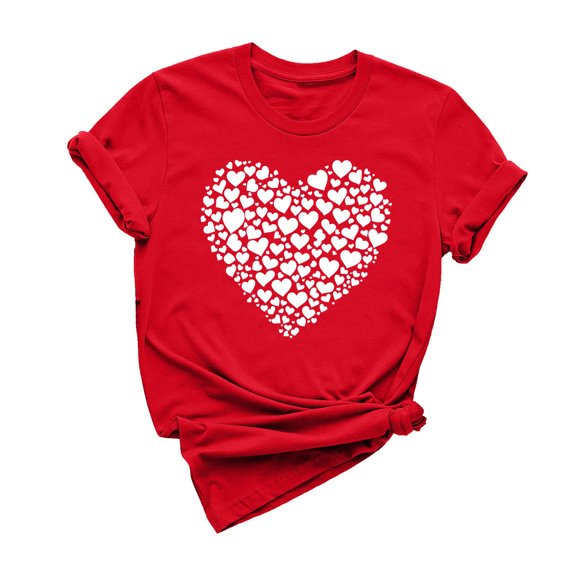 mihongmao Valentine Shirts for Women Loose Women Casual Round Neck Short-sleeved Christmas Tree Printed T-shirt Red 3X