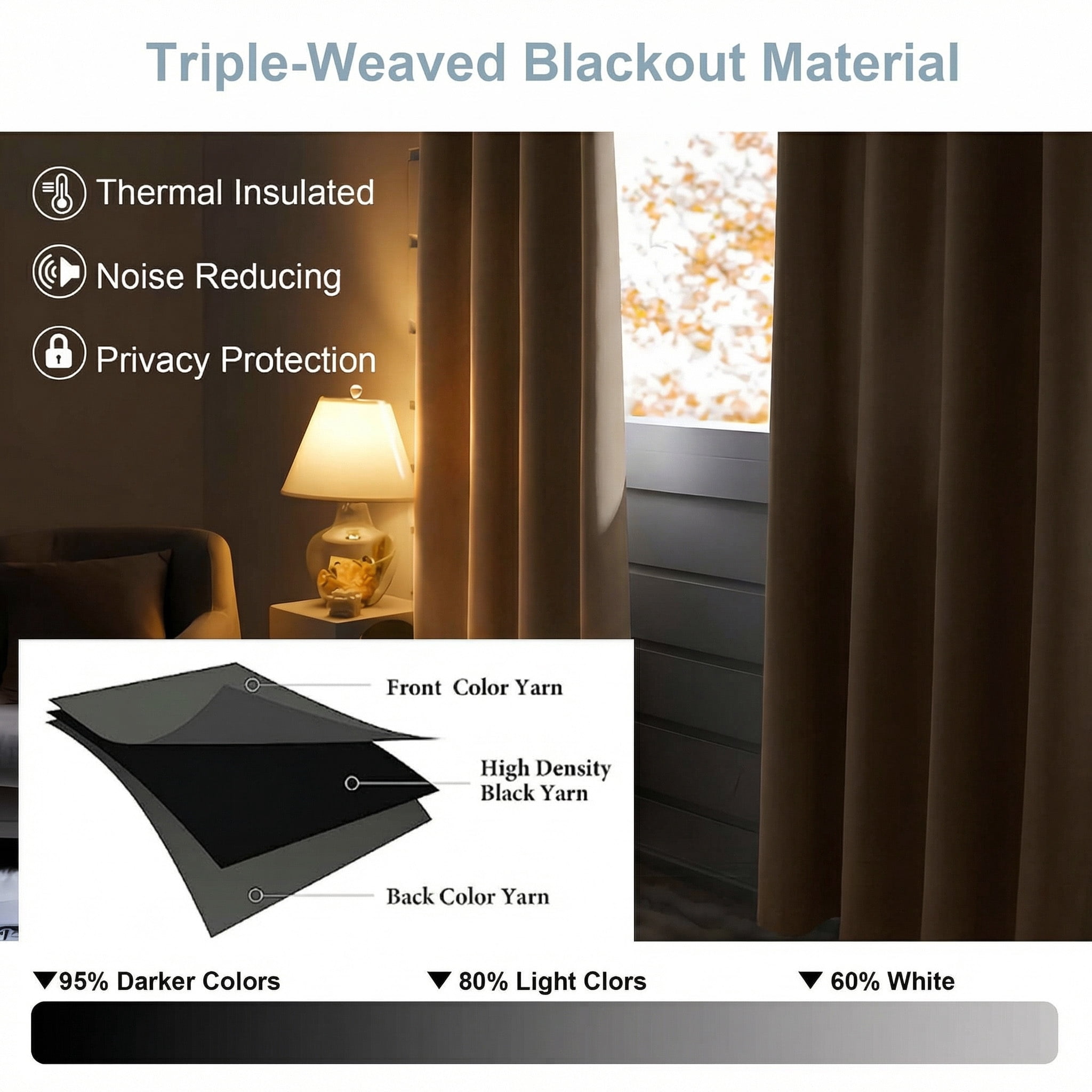 OVZME Kalme Barley Grommet Blackout Curtains 84 Inch Length 2 Panels, Farmhouse Style Thermal Insulated Drapes for Bedroom Living Room Windows, Each W50xL84 Inches