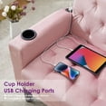 thumbnail image 5 of 62" W Loveseat Sofa w/ 2 USB Charger Ports and 2 Cupholders, Mid-Century Modern Tufted Pink Velvet Small Love Seat Couches for Compact Living Room, Bedroom, Apartment, Dorm, 5 of 9