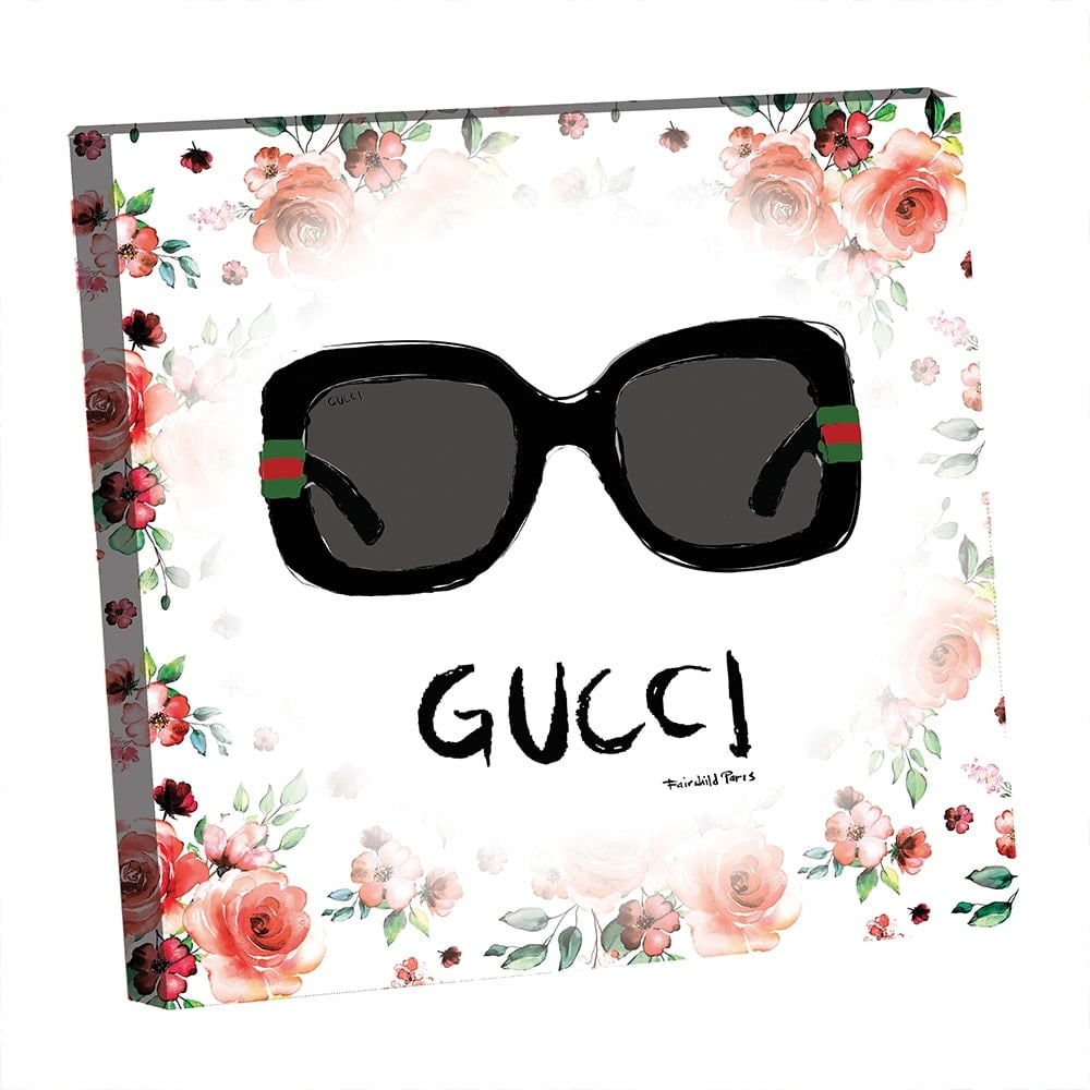 FASHION GLAM SUNGLASSES FLOATING IN FLOWERS - 14"x14" Canvas Artwork 30 x 30