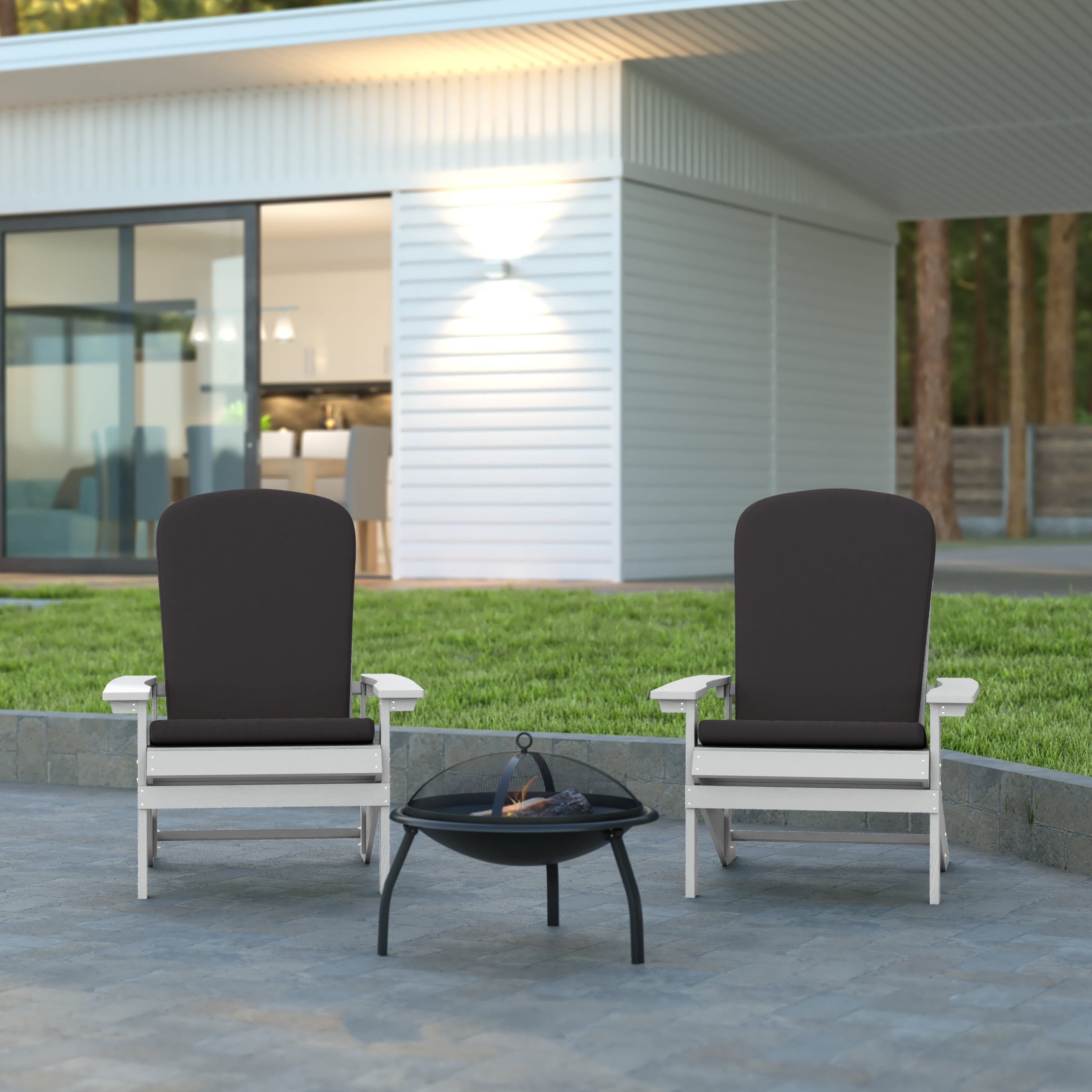 Emma + Oliver Set of Two White AllWeather Polyresin Adirondack Chairs