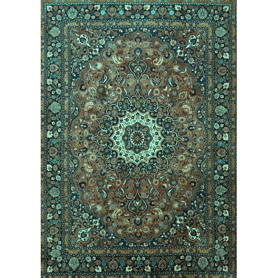 Ahgly Company Machine Washable Indoor Rectangle Medallion Turquoise Blue Traditional Area Rugs, 4' x 6'
